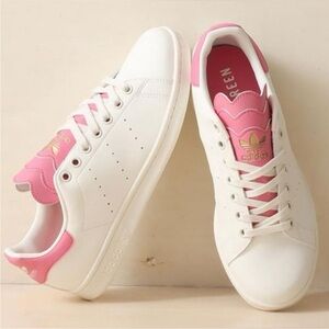 ADIDAS Stan Smith Pink Hearts White Sneakers Size 7